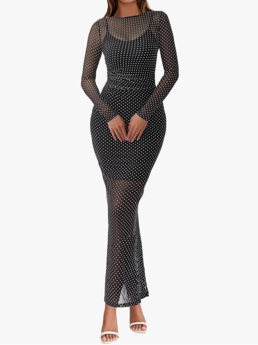 👗NWT👗 BTFBM Long Sleeve 2-piece Polka Dot Bodycon Mesh Dress